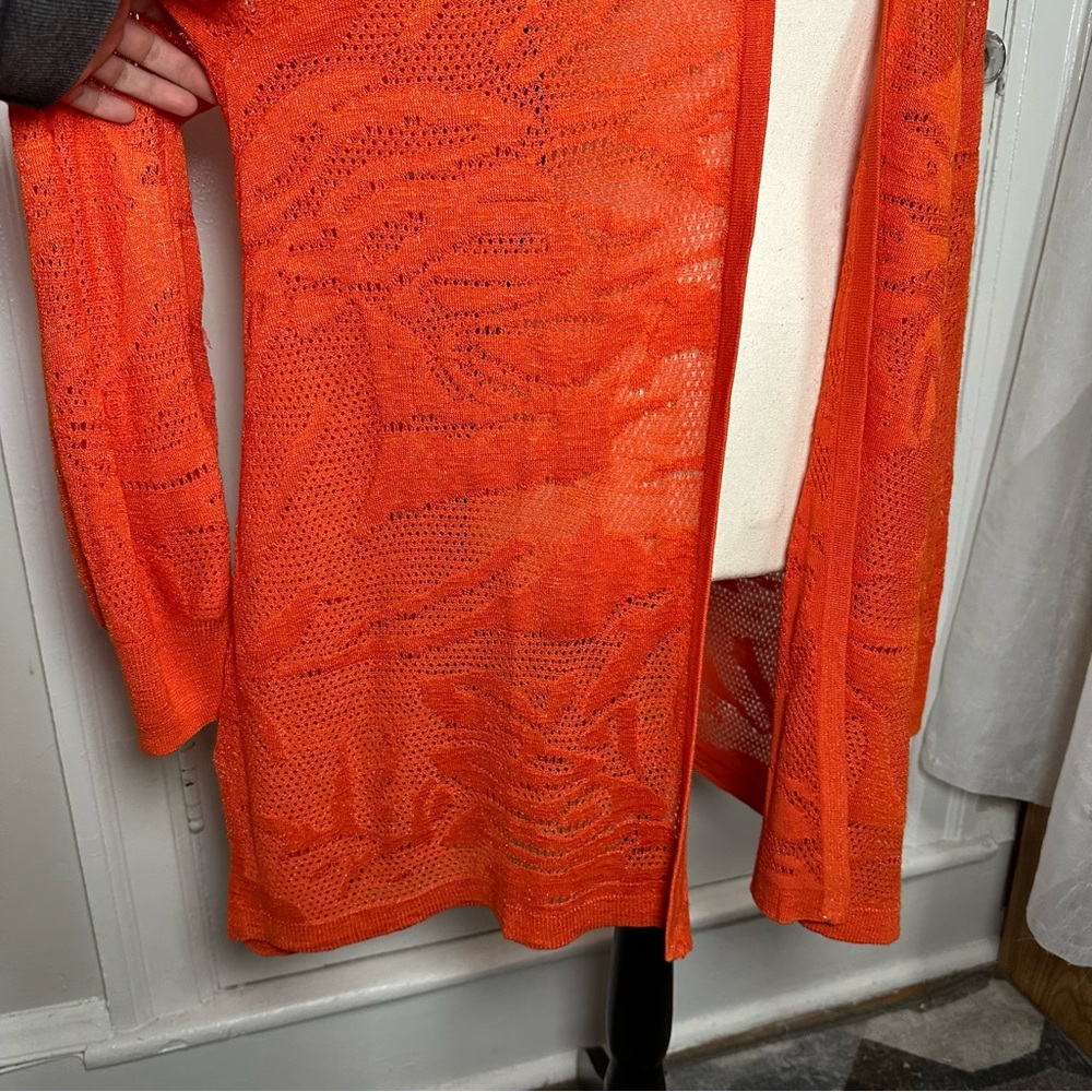 Chico's Orange Pointelle Palms Cardigan Sweater Open Knit Boho Casual XL NWOT - Picture 11 of 17